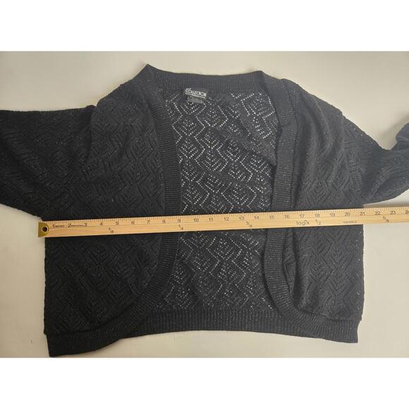 NY Collection Woman Black Open-Knit Cardigan Sweater - Picture 4 of 5